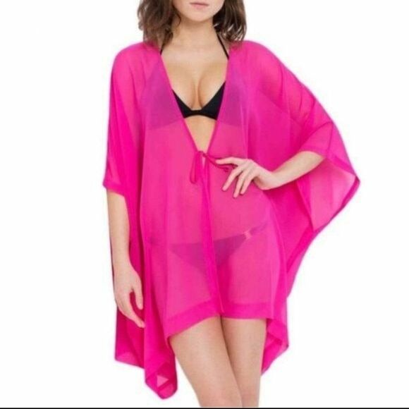 L'Agent by Agent Provocateur Rosana Sheer Swim Cover Up Pink One Size Fits Most - Picture 3 of 10